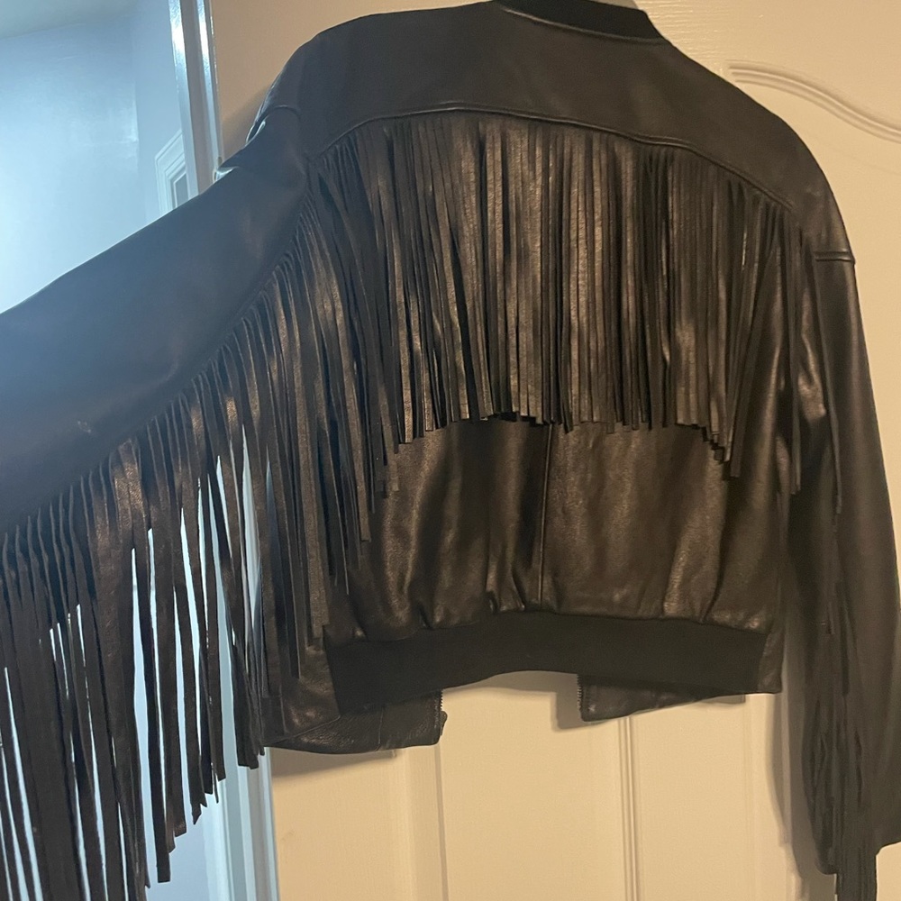 Fringe leather jacket